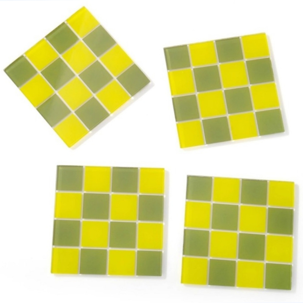 Bullseye NWT 4pc Checkerboard Square Glass Coasters In Olive